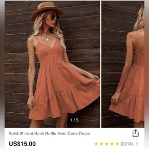 Size 2 Solid Shirred Back Ruffle Hem Cami Dress